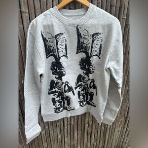 Gray Graphic Crewneck Sweatshirt with Black Print Mavi Small